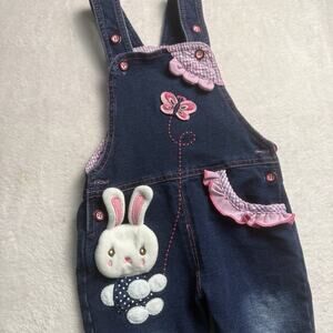Baby Overalls Size 3-6 Months Romper Girls 3-D Bunny Butterfly Embroidered Jeans
